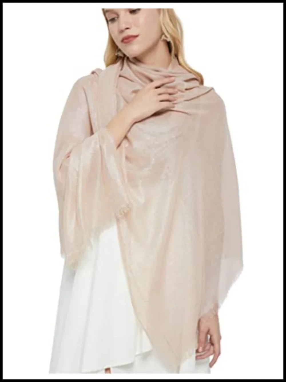 Women's Metallic Evening Shawl Extra Large Dressy Wrap Fringed Stole Viscose